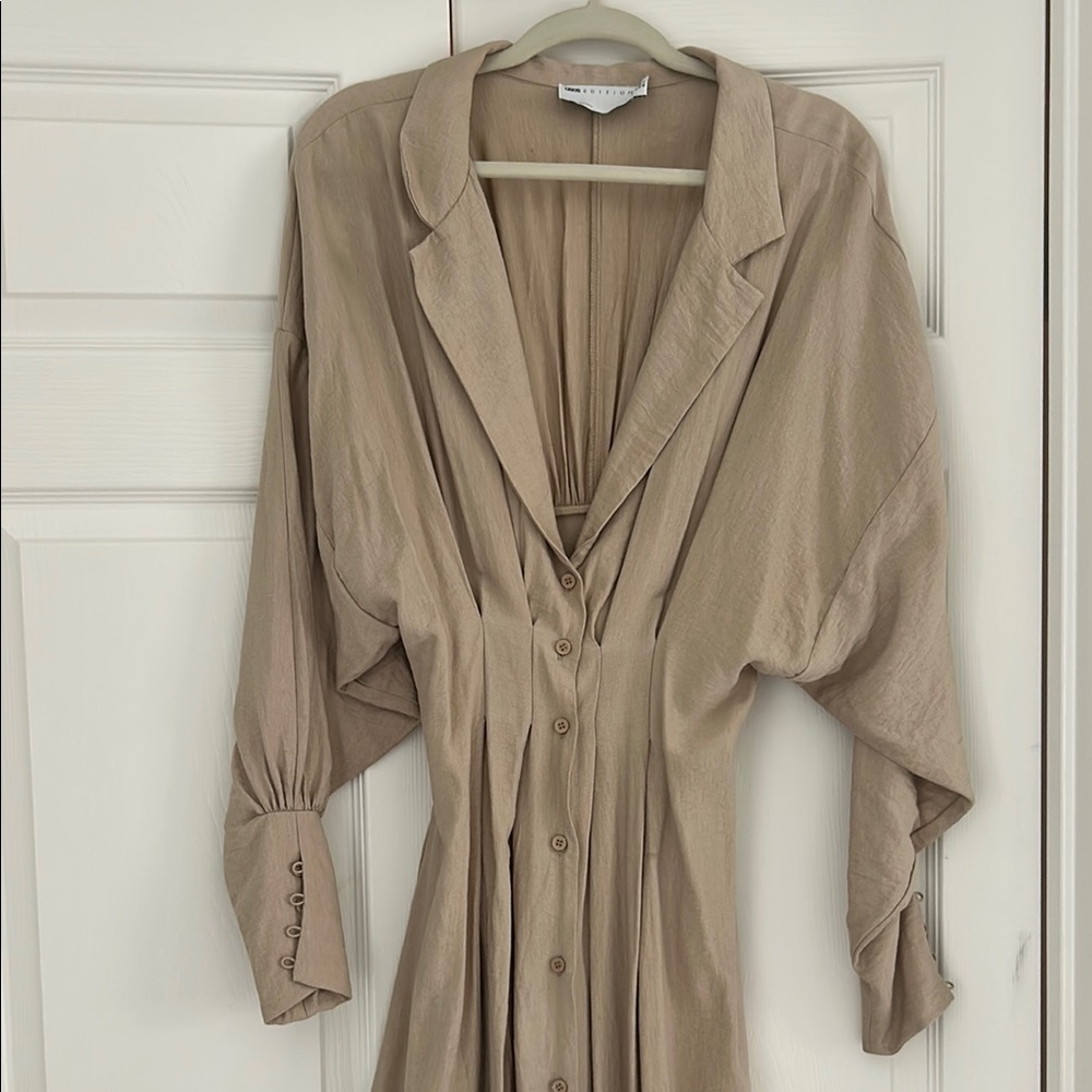 Beige Button-Up Dress